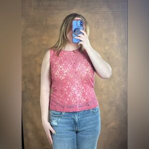 Sleeveless Pink Floral Lace Camisole